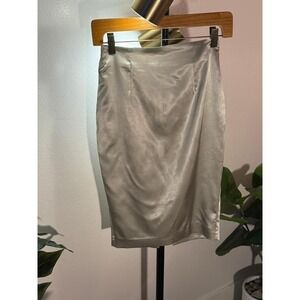 meshki neutral tan xs viscose satin skirt Meshki sleek midi